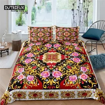 Home Living Luxury 3D Golden Flower Bedding Set Comfortable Duvet Cover Set Kids Bedding Set Queen and King EU/US/AU/UK Size EU single(135x200cm)