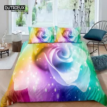 Home Living Luxury 3D Golden Rose Bedding Set Duvet Cover Pillowcase Kids Bedding Set Queen and King EU/US/AU/UK Size EU single(135x200cm)
