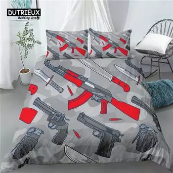 Home Living Luxury 3D Guns Ammunition Print 2/3Pcs Comfortable Duvet Cover PillowCase Bedding Sets Queen and King EU/US/AU Size EU single(135x200cm)