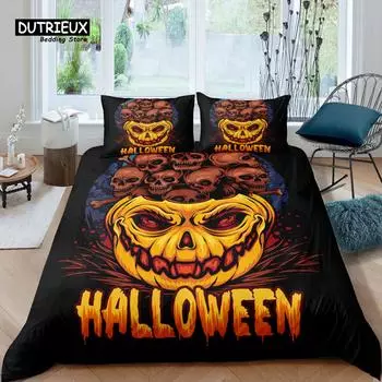 Home Living Luxury 3d Halloween Skeleton Bedding Set Duvet Cover Set Pillowcase Kids Bedding Set Queen and King EU/US/AU/UK Size EU single(135x200cm)