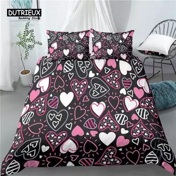 Home Living Luxury 3D Heart Print 2/3Pcs Comfortable Duvet Cover PillowCase Bedding Sets Queen and King EU/US/AU Size EU single(135x200cm)