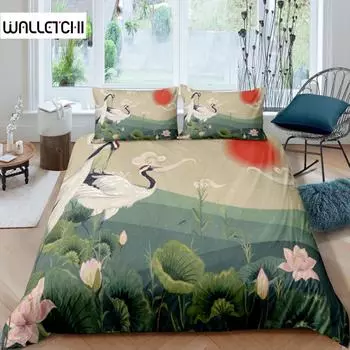 Home Living Luxury 3D Japanese Crane Bedding Set Duvet Cover Pillowcase Kids Bedding Set Queen and King EU/US/AU/UK Size EU single(135x200cm)
