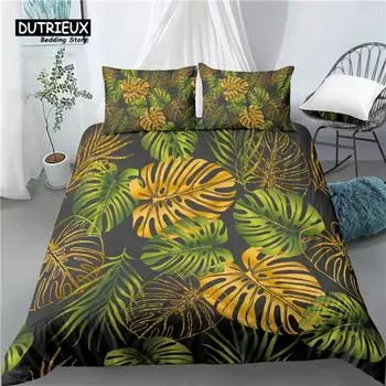 Home Living Luxury 3D Leaves Print 2/3Pcs Comfortable Duvet Cover PillowCase Bedding Sets EU/US/AU Size EU single(135x200cm)