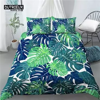Home Living Luxury 3D Leaves Print 2/3Pcs Comfortable Duvet Cover PillowCase Bedding Sets Queen and King EU/US/AU Size EU single(135x200cm)