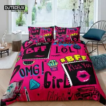 Home Living Luxury 3D Love Music Bedding Set Duvet Cover Pillowcase Kids Bedding Set Queen and King EU/US/AU/UK Size EU single(135x200cm)