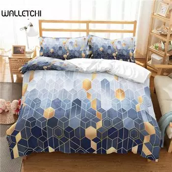 Home Living Luxury 3D Marble Grid Print 2/3Pcs Comfortable Duvet Cover PillowCase Bedding Sets Queen and King EU/US/AU Size EU single(135x200cm)
