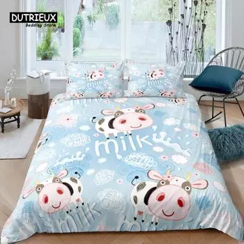 Home Living Luxury 3D Milk Bedding Set Duvet Cover Set Pillowcase Kids Bedding Set Queen and King EU/US/AU/UK Size EU single(135x200cm)