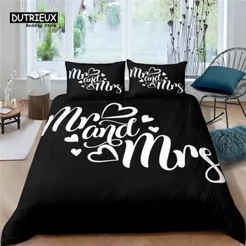 Home Living Luxury 3D Mr and Mrs Bedding Set Comfortable Duvet Cover Set Kids Bedding Set Queen and King EU/US/AU/UK Size EU single(135x200cm)