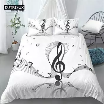 Home Living Luxury 3D Music Note Print 2/3Pcs Comfortable Duvet Cover PillowCase Bedding Sets Queen and King AU/EU/US Size EU single(135x200cm)