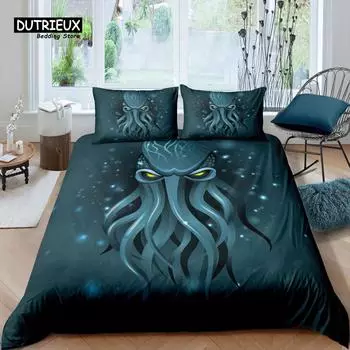 Home Living Luxury 3d Octopus Bedding Set Marine Life Duvet Cover Pillowcase Kids Bedding Set Queen and King EU/US/AU/UK Size EU single(135x200cm)