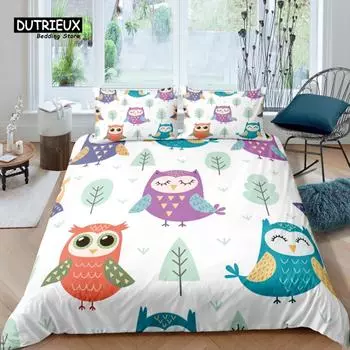 Home Living Luxury 3D Owl Bedding Set Animals Duvet Cover Pillowcase Queen and King EU/US/AU/UK Size Comforter Bedding EU single(135x200cm)