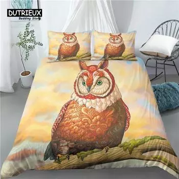 Home Living Luxury 3D Owl Print 2/3Pcs Comfortable Duvet Cover PillowCase Bedding Sets Queen and King EU/US/AU Size EU single(135x200cm)