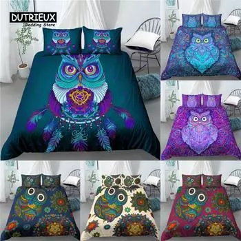 Home Living Luxury 3D Owl Print 2/3Pcs Comfortable Duvet Cover PillowCase Bedding Sets EU/US/AU Size US Queen(228x228cm)