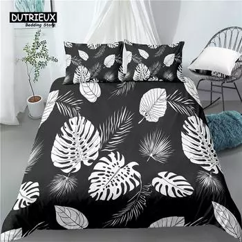 Home Living Luxury 3D Palm Leaves Print 2/3Pcs Soft Duvet Cover and PillowCase Kids Bedding Sets Queen and King EU/US/AU Size EU single(135x200cm)