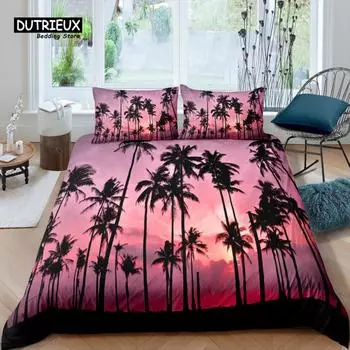 Home Living Luxury 3D Palm Tree Bedding Set Leaves Duvet Cover Pillowcase Queen and King EU/US/AU/UK Size Comforter Bedding EU single(135x200cm)