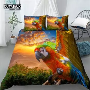 Home Living Luxury 3D Parrot Print 2/3Pcs Comfortable Duvet Cover PillowCase Bedding Sets Queen and King EU/US/AU Size EU single(135x200cm)