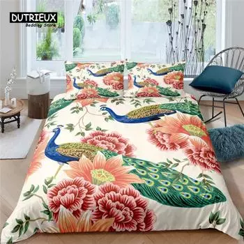Home Living Luxury 3D Peacock Bedding Set Comfortable Duvet Cover Set Kids Bedding Set Queen and King EU/US/AU/UK Size EU single(135x200cm)