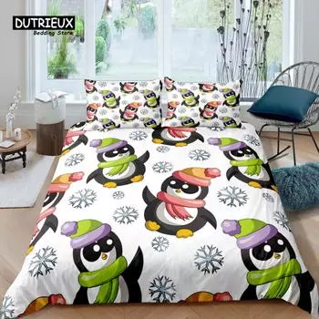 Home Living Luxury 3D Penguin Bedding Set Duvet Cover Pillowcase Kids Bedding Set Queen and King EU/US/AU/UK Size EU single(135x200cm)