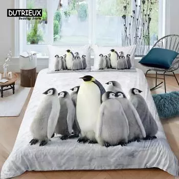 Home Living Luxury 3D Penguin Bedding Set Duvet Cover Set Pillowcase Kids Bedding Set Queen and King EU/US/AU/UK Size EU single(135x200cm)