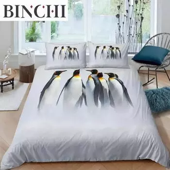 Home Living Luxury 3D Penguin Print Bedding Set South Pole Duvet Cover Pillowcase Queen and King EU/US/AU Size Polyester Bedding EU single(135x200cm)