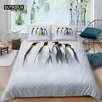 Home Living Luxury 3D Penguin Print Bedding Set South Pole Duvet Cover Pillowcase Queen and King EU/US/AU Size Polyester Bedding EU single(135x200cm)