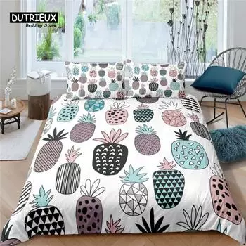 Home Living Luxury 3D Pineapple Print 2/3Pcs Soft Duvet Cover and PillowCase Kids Bedding Set Queen and King EU/US/AU Size EU single(135x200cm)