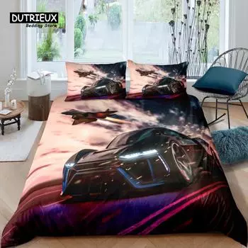 Home Living Luxury 3D Print Racing Car Bedding Set Fighter Duvet Cover Pillowcase Queen and King EU/US/AU Size Polyester Bedding EU single(135x200cm)