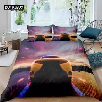 Home Living Luxury 3D Racing Car Bedding Set Kids Duvet Cover Pillowcase Queen and King EU/US/AU/UK Size Comforter Bedding EU single(135x200cm)