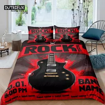 Home Living Luxury 3D Rock Music Bedding Set Duvet Cover Pillowcase Kids Bedding Set Queen and King EU/US/AU/UK Size US Queen(228x228cm)