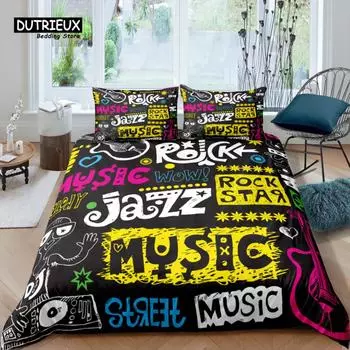Home Living Luxury 3D Rock Music Bedding Set Comfortable Duvet Cover Set Kids Bedding Set Queen and King EU/US/AU/UK Size EU single(135x200cm)