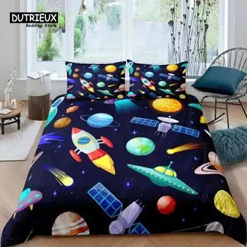 Home Living Luxury 3D Rocket Bedding Set Spaceship Duvet Cover Pillowcase Queen and King EUUSAUUK Size Comforter Bedding EU Single 135x200cm
