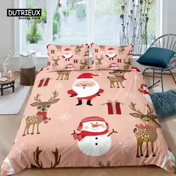 Home Living Luxury 3D Santa Claus Bedding Set Duvet Cover Pillowcase Kids Bedding Set Queen and King EU/US/AU/UK Size EU single(135x200cm)