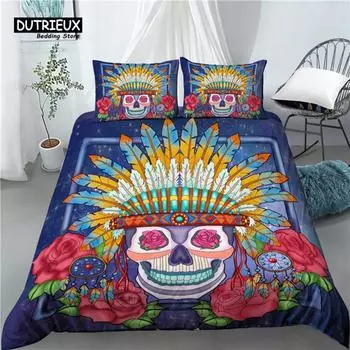 Home Living Luxury 3D Sugar Skull Print 2/3Pcs Comfortable Duvet Cover PillowCase Bedding Sets EU/US/AU Size EU single(135x200cm)