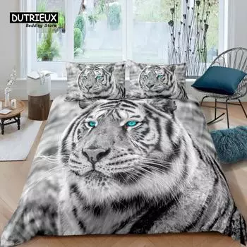 Home Living Luxury 3D Tiger Bedding Set Comfortable Duvet Cover Set Pillowcase Kids Bedding Set Queen and King EU/US/AU/UK Size EU single(135x200cm)