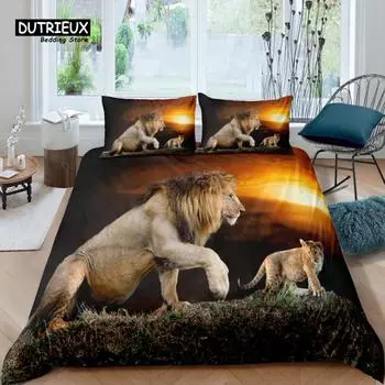 Home Living Luxury 3D Two Lions Bedding Set Duvet Cover Pillowcase Kids Bedding Set Queen and King EU/US/AU/UK Size EU single(135x200cm)