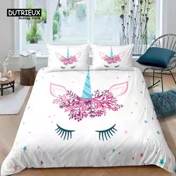 Home Living Luxury 3D Unicorn Star Bedding Set Duvet Cover Pillowcase Kids Bedding Set Queen and King EU/US/AU/UK Size EU single(135x200cm)
