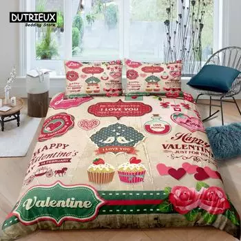 Home Living Luxury 3D Valentine s Day Print Bedding Set Duvet Cover Pillowcase Kids Bedding Set Queen and King EU/US/AU/UK Size EU single(135x200cm)