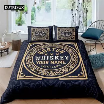 Home Living Luxury 3D Whiskey Bedding Set Comfortable Duvet Cover Set Kids Bedding Set Queen and King EU/US/AU/UK Size EU single(135x200cm)