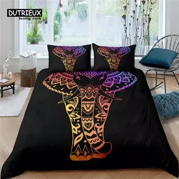 Home Living Luxury Bohemia Elephant Print 2/3Pcs Soft Duvet Cover PillowCase Queen and King Size Kids Bedding Set EU/US/AU Size EU single(135x200cm)