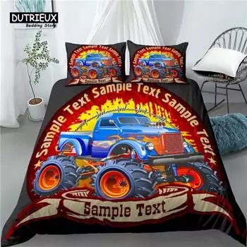 Home Living Luxury Cartoon Monster Truck Print 2/3Pcs Comfortable Duvet Cover PillowCase Bedding Set Queen King AU/EU/US Size EU single(135x200cm)