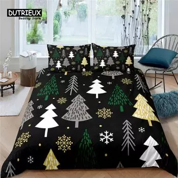 Home Living Luxury Christmas Tree Print 2/3Pcs Duvet Cover Set Pillowcase Queen Size and King Size Kid Bedding Set EU/US/AU Size 150x200cm 3pcs