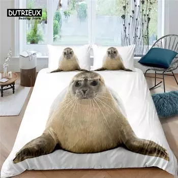 Home Living Luxury Cute Seal Print 2/3Pcs Soft Duvet Cover Set Queen and King Size Kids Bedding Set EU/US/AU Size EU single(135x200cm)