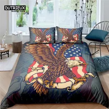 Home Living Luxury Eagle Print 2/3Pcs Soft Duvet Cover PillowCase Queen and King Size Kids Bedding Set EU/US/AU Size US Queen(228x228cm)