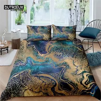 Роскошный комплект постельного белья для дома с золотистым мраморным принтом, 2/3 предмета, пододеяльник и наволочка, размер Queen и King, детский комплект постельного белья, размер EU/US/AU EU single(135x200cm)