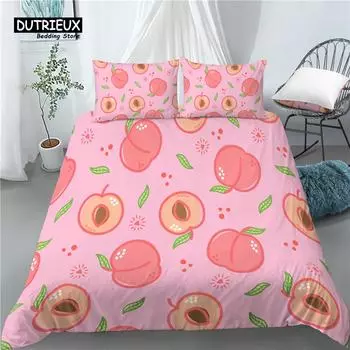 Home Living Luxury Peach Print 2/3Pcs Comfortable Duvet Cover PillowCase Bedding Set Queen and King EU/US/AU Size EU single(135x200cm)