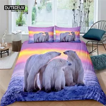 Home Living Luxury Polar Bear Print 2/3Pcs Soft Duvet Cover Set Queen Size and King Size Kids Bedding Set EU/US/AU Size EU single(135x200cm)