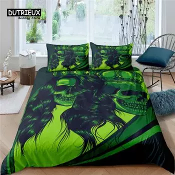 Home Living Luxury Skull King Print 2/3Pcs Soft Duvet Cover PillowCase Queen and King Size Kids Bedding Set EU/US/AU Size EU single(135x200cm)
