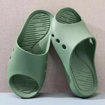 Home non-slip bottom slippers men s and women s indoor household bath bathroom elderly home one-word sandals 36-37 оливковое зеленый