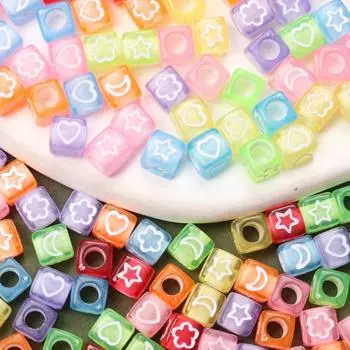 Товары для вечеринок 6 мм свободные бусины акриловые бусины 80 шт куб золотой цвет звезда луна цветок сердце для изготовления ювелирных изделий квадратные самодельные материалы для бисера