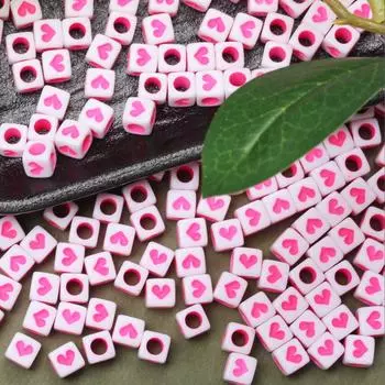 Home Party Supplies 80Pcs Heart Square Shape Loose Beads For Jewelry Making DIY Bracelet Necklace Accessories 6mm Cubic Beads Acrylic